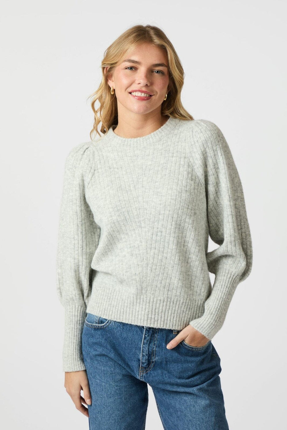 Neo Noir - Kelsey Knit Blouse 164539 - 103 - Light Grey Melange