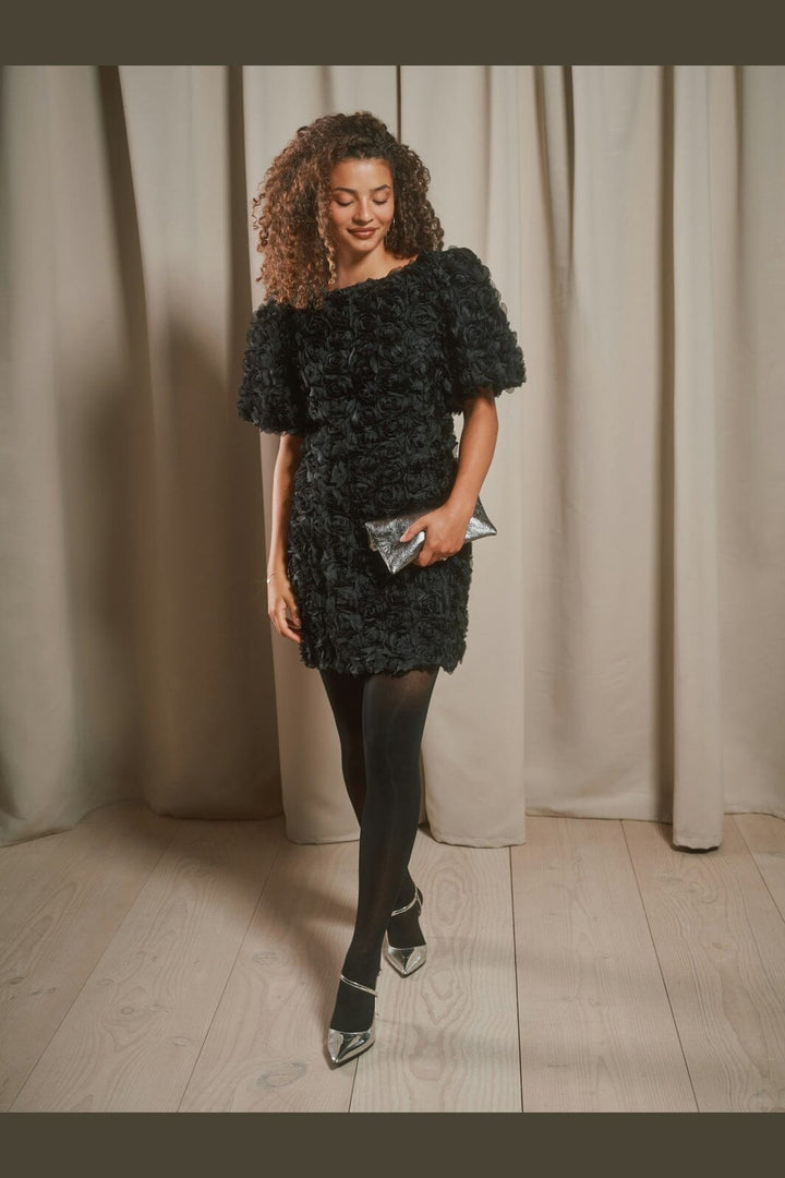 Neo Noir - Kerina Flower Dress 171172 - 100 - Black