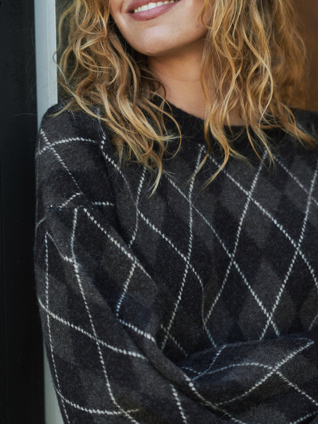 Neo Noir - Kick Check Knit Blouse 165204 - 676 - Dark Brown Bluser 