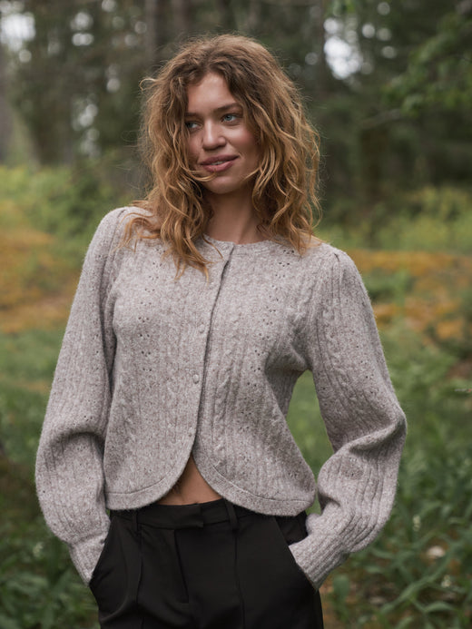 Neo Noir - Koteas Cable Knit Cardigan 168505 - 976 - Beige Melange Cardigans 