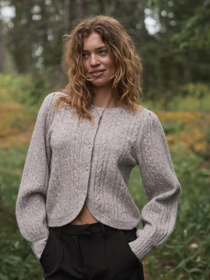 Neo Noir - Koteas Cable Knit Cardigan 168505 - 976 - Beige Melange Cardigans 