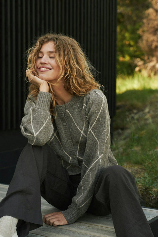 Neo Noir - Koteas Check Knit Cardigan 168893 - 214 - Taupe Cardigans 