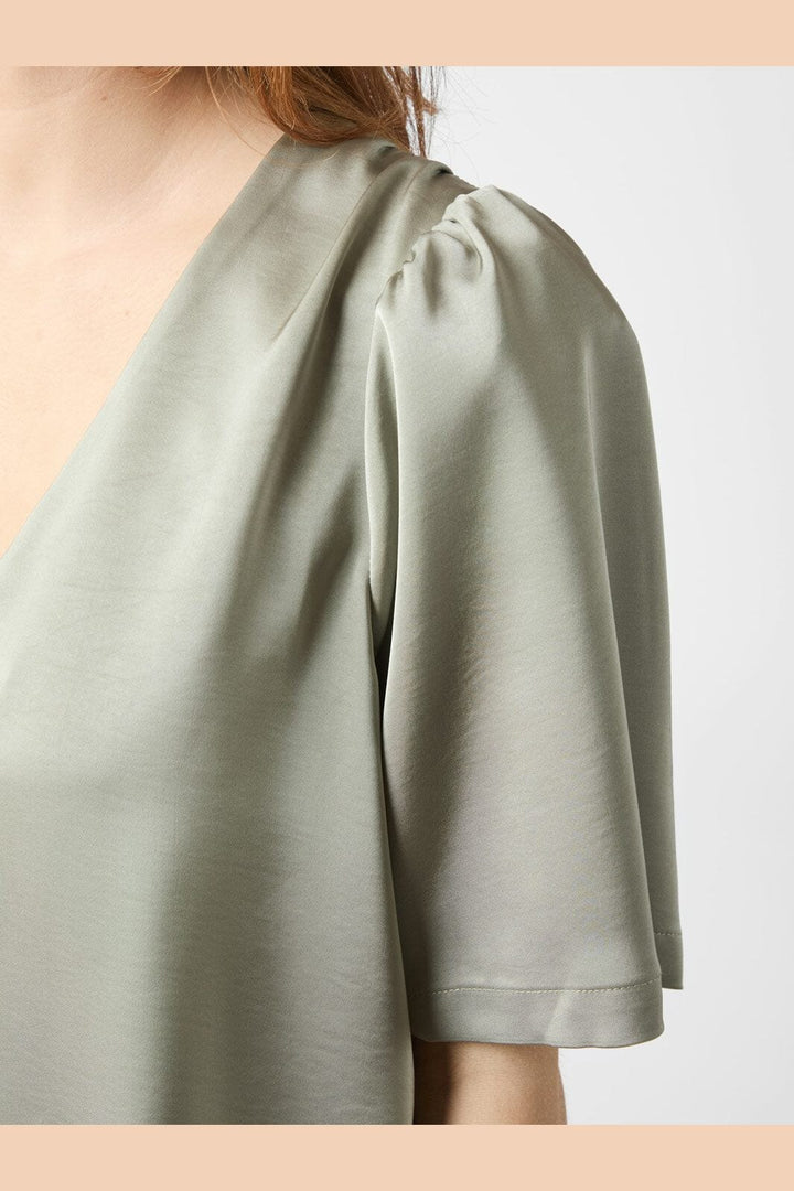 Neo Noir - Largo Heavy Sateen Blouse 160108 - 627 - Smoke Green