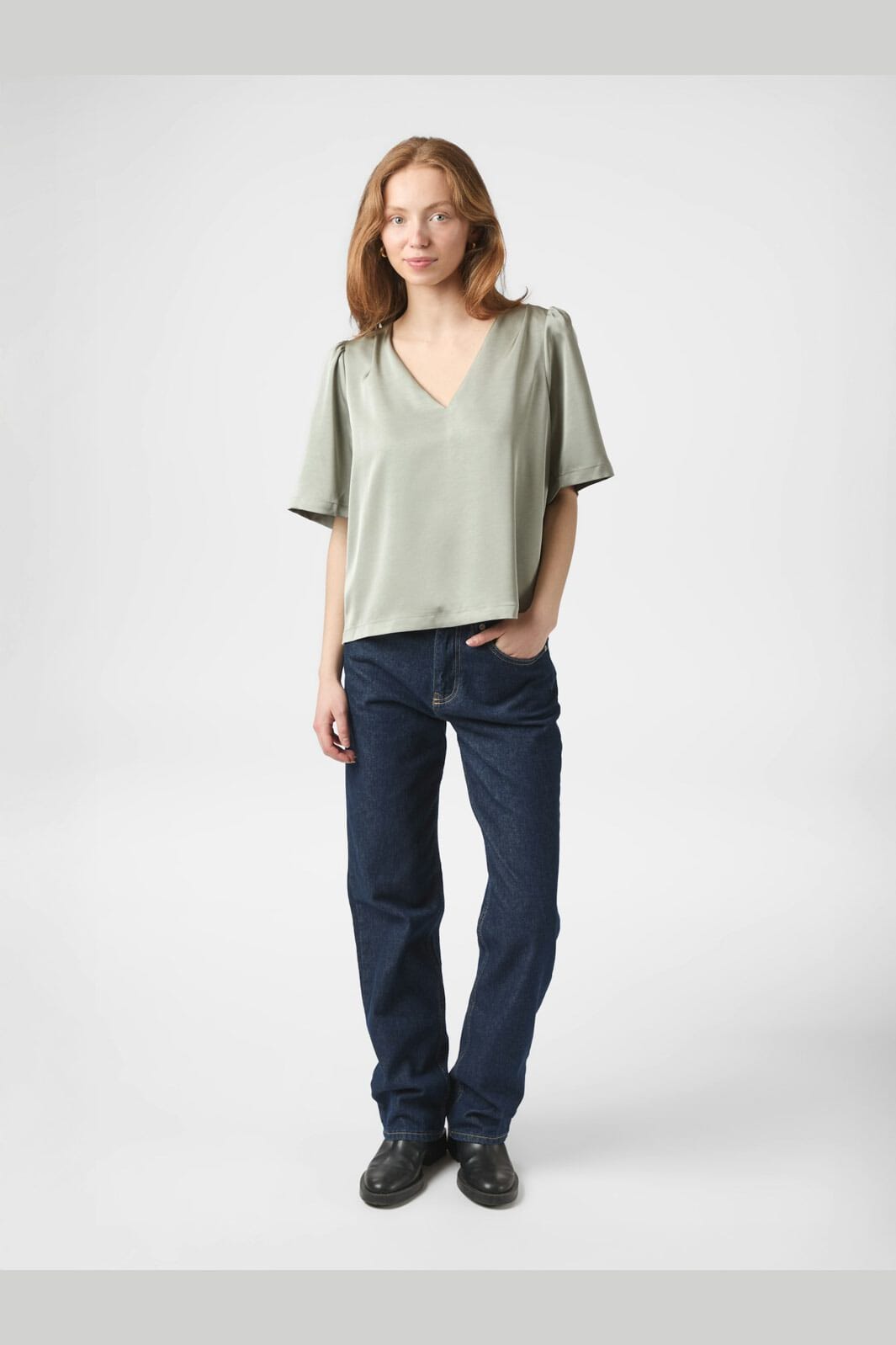 Neo Noir - Largo Heavy Sateen Blouse 160108 - 627 - Smoke Green