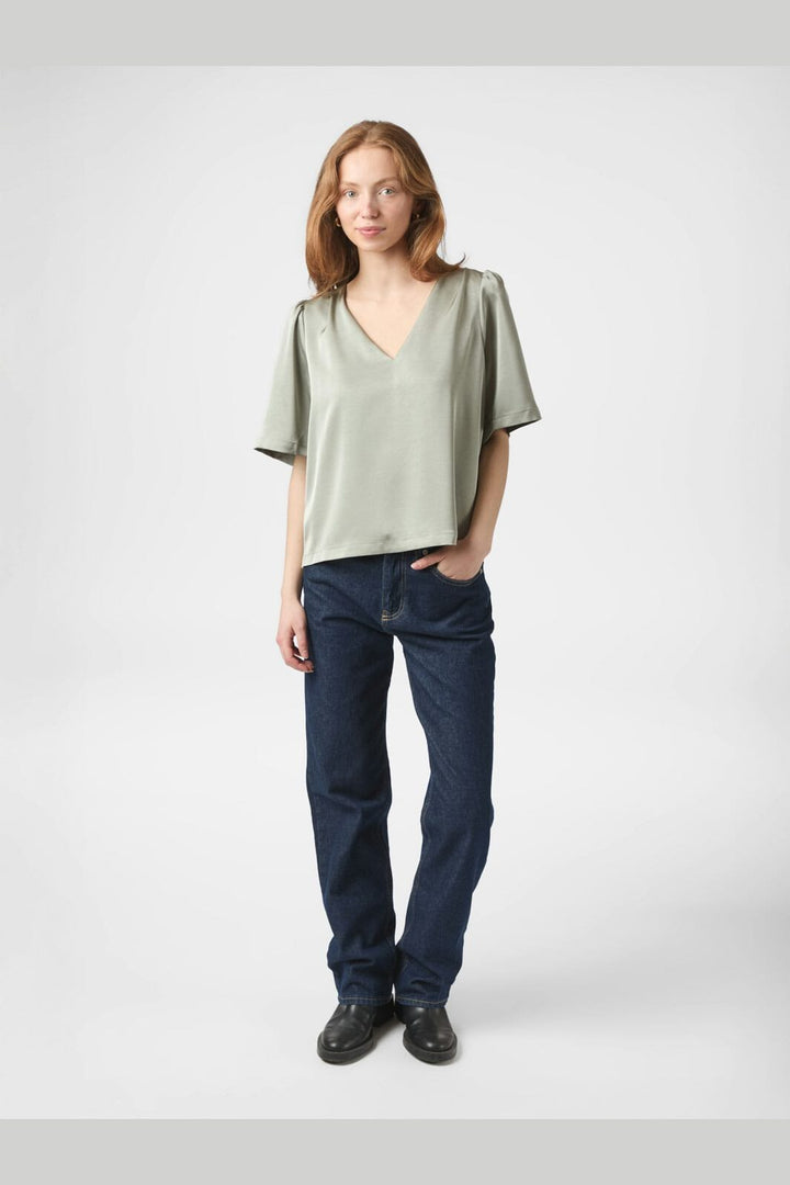 Neo Noir - Largo Heavy Sateen Blouse 160108 - 627 - Smoke Green
