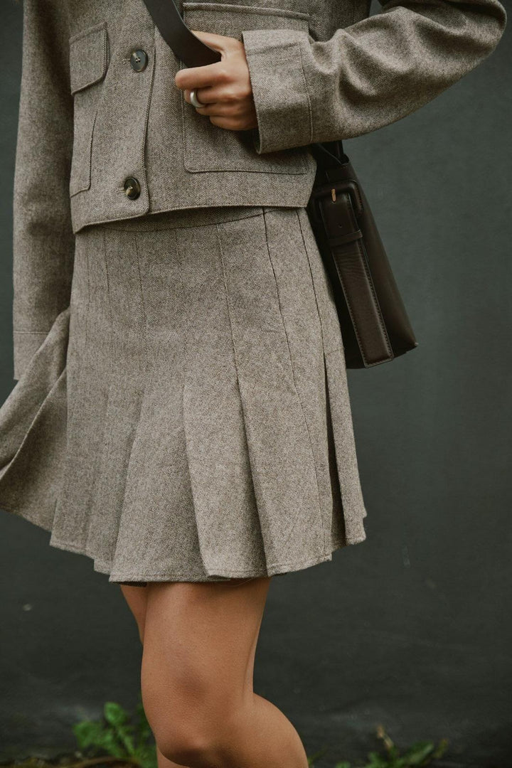 Neo Noir - Laurina Herringbone Skirt 165879 - 306 - Dusty Brown Nederdele 