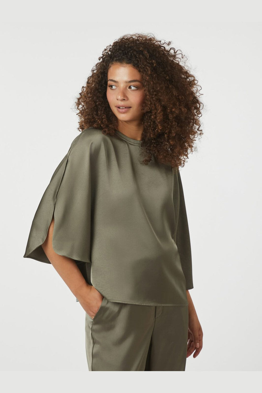 Neo Noir - Liora Heavy Sateen Blouse 165567 - 255 - Cold Army