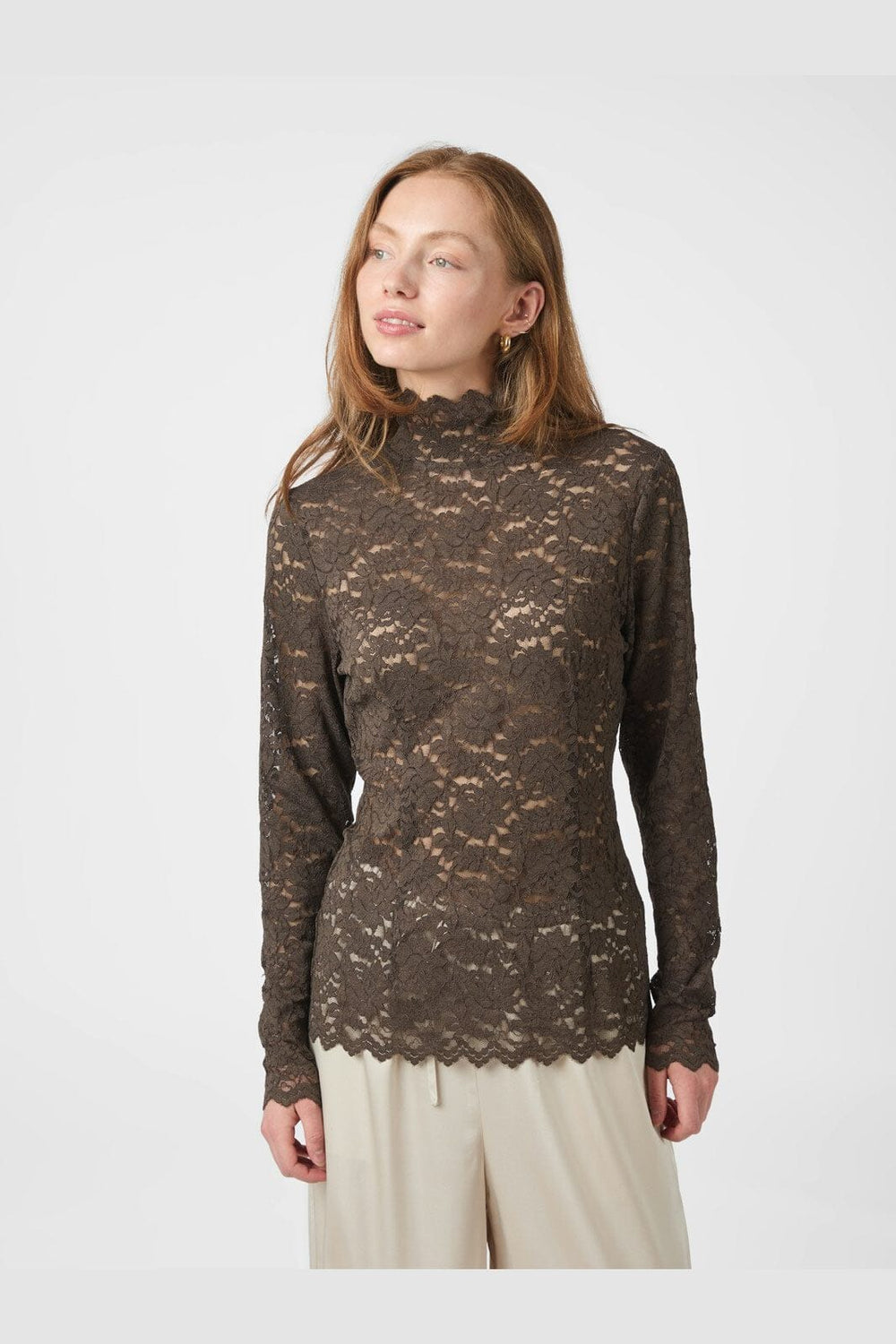Neo Noir - Liza Laceflower Blouse 161473 - 584 - Chocolate Brown