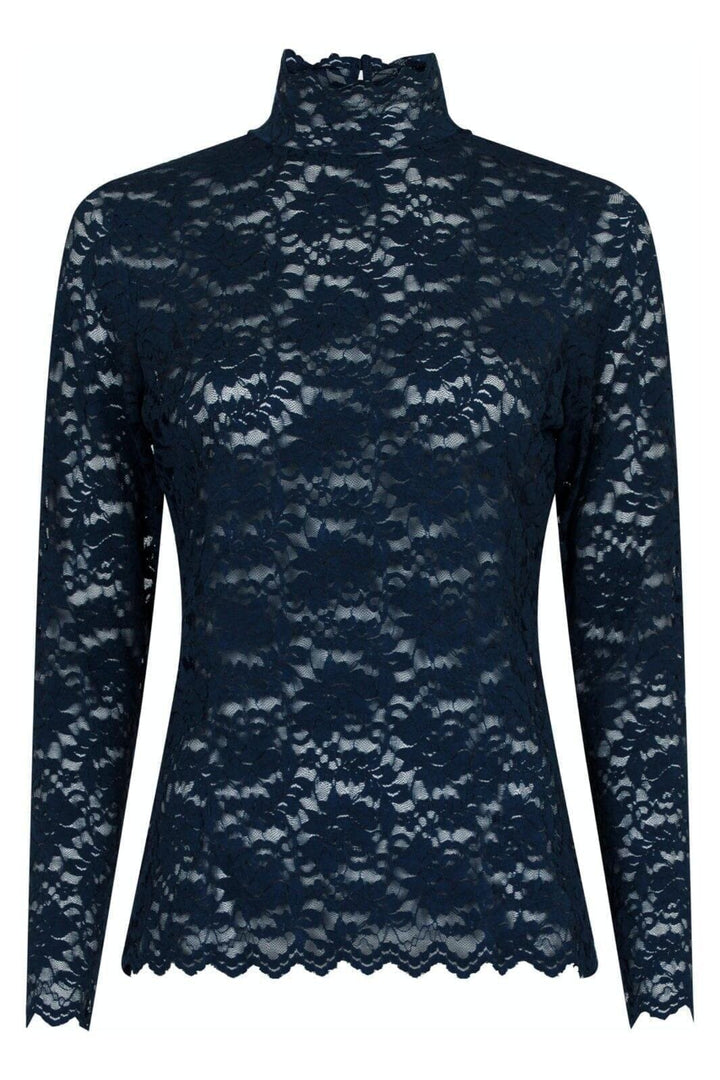 Neo Noir - Liza Laceflower Blouse - Navy Bluser 