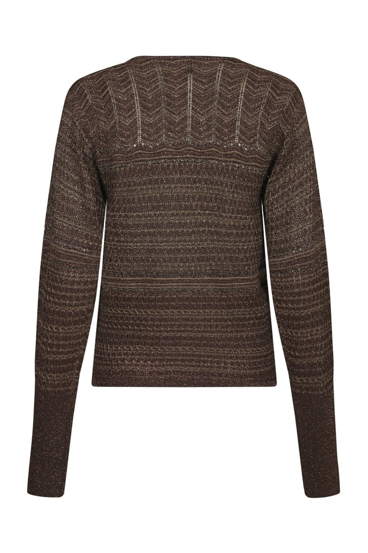 Neo Noir - Lumi Chevron Knit Blouse 171143 - 676 - Dark Brown