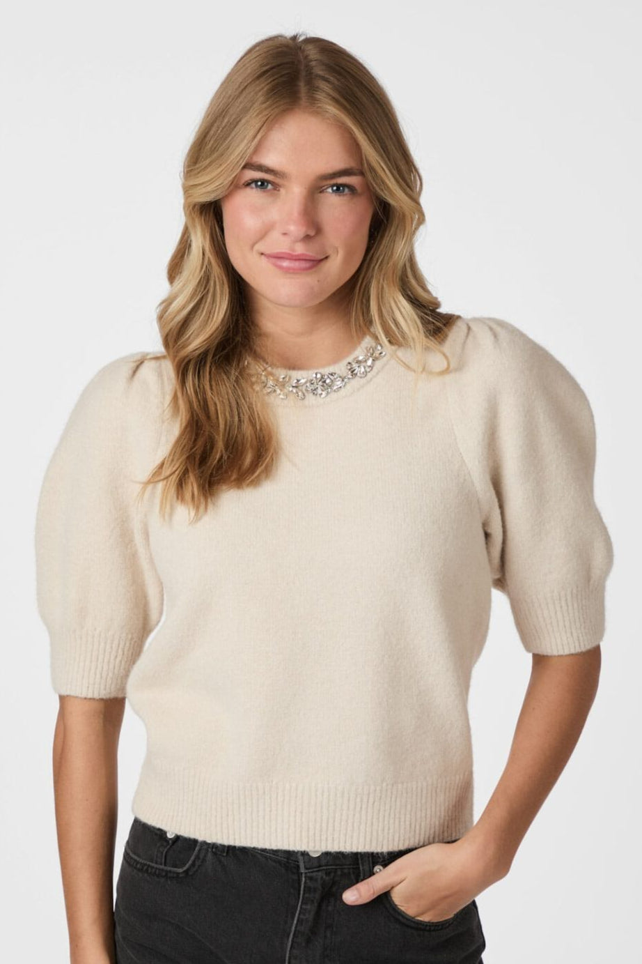 Neo Noir - Maia Stone Knit Blouse 162914 - 124 - Ivory