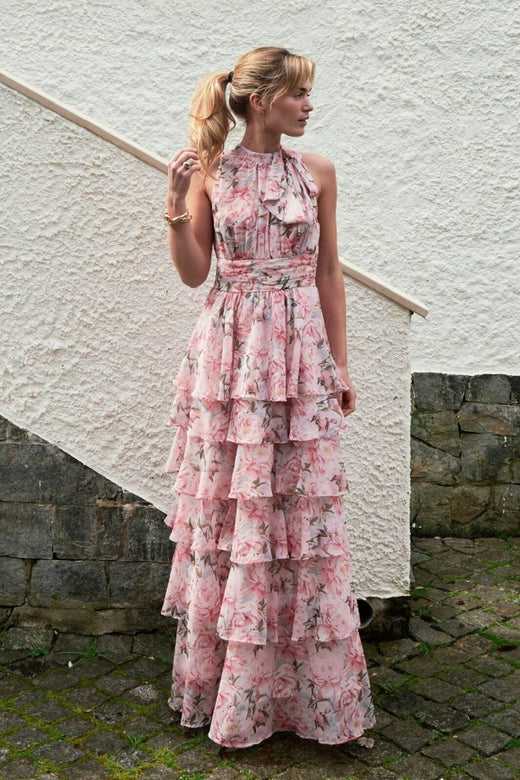 Forudbestilling - Neo Noir - Marli Flower Chiffon Dress 165150 - 165 - Rose Kjoler 