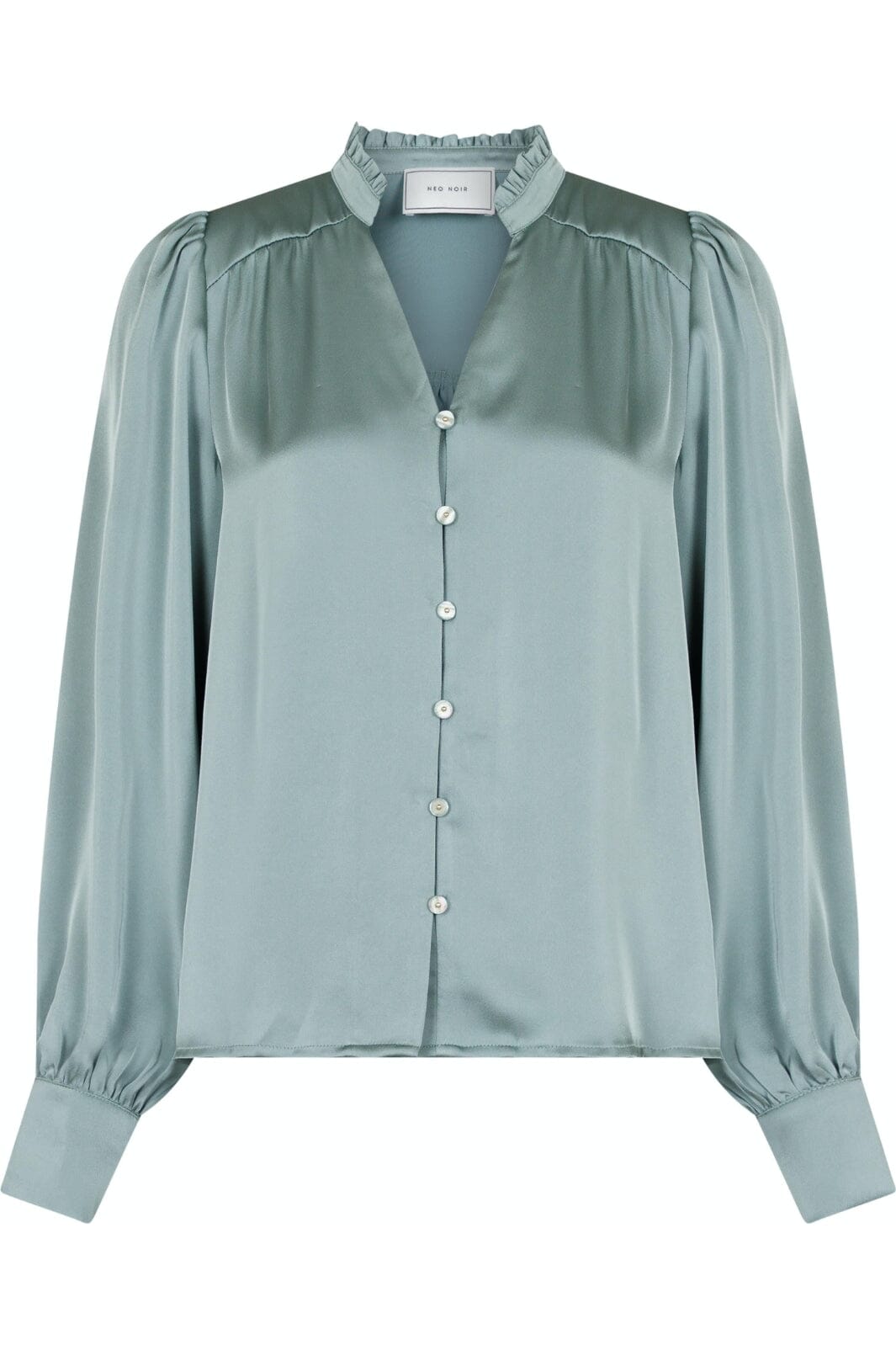 Neo Noir - Massima Drapy Satin Blouse - Smoke Green Skjorter 