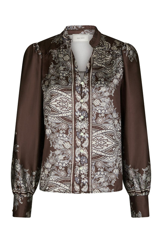 Neo Noir Massima Paisley Border Blouse - Brown