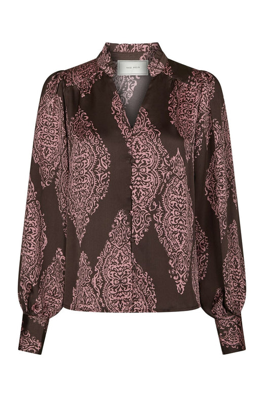 Neo Noir - Massima Paisley Drop Blouse 170432 - 486 - Dark Brown/Evening Rose