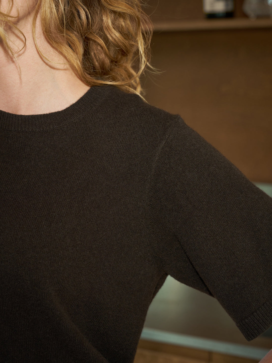 Neo Noir - Missy Wool Knit Tee 167772 - 676 - Dark Brown Strikbluser 