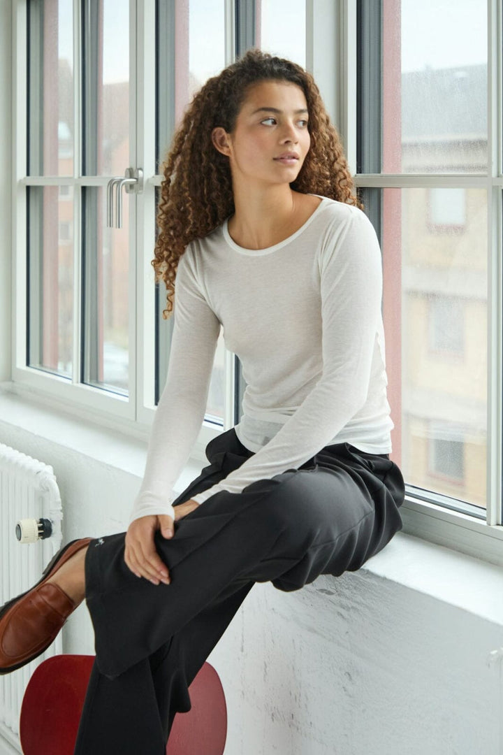 Neo Noir - Nella Fine Rib Blouse 167271 - 120 - White Bluser 