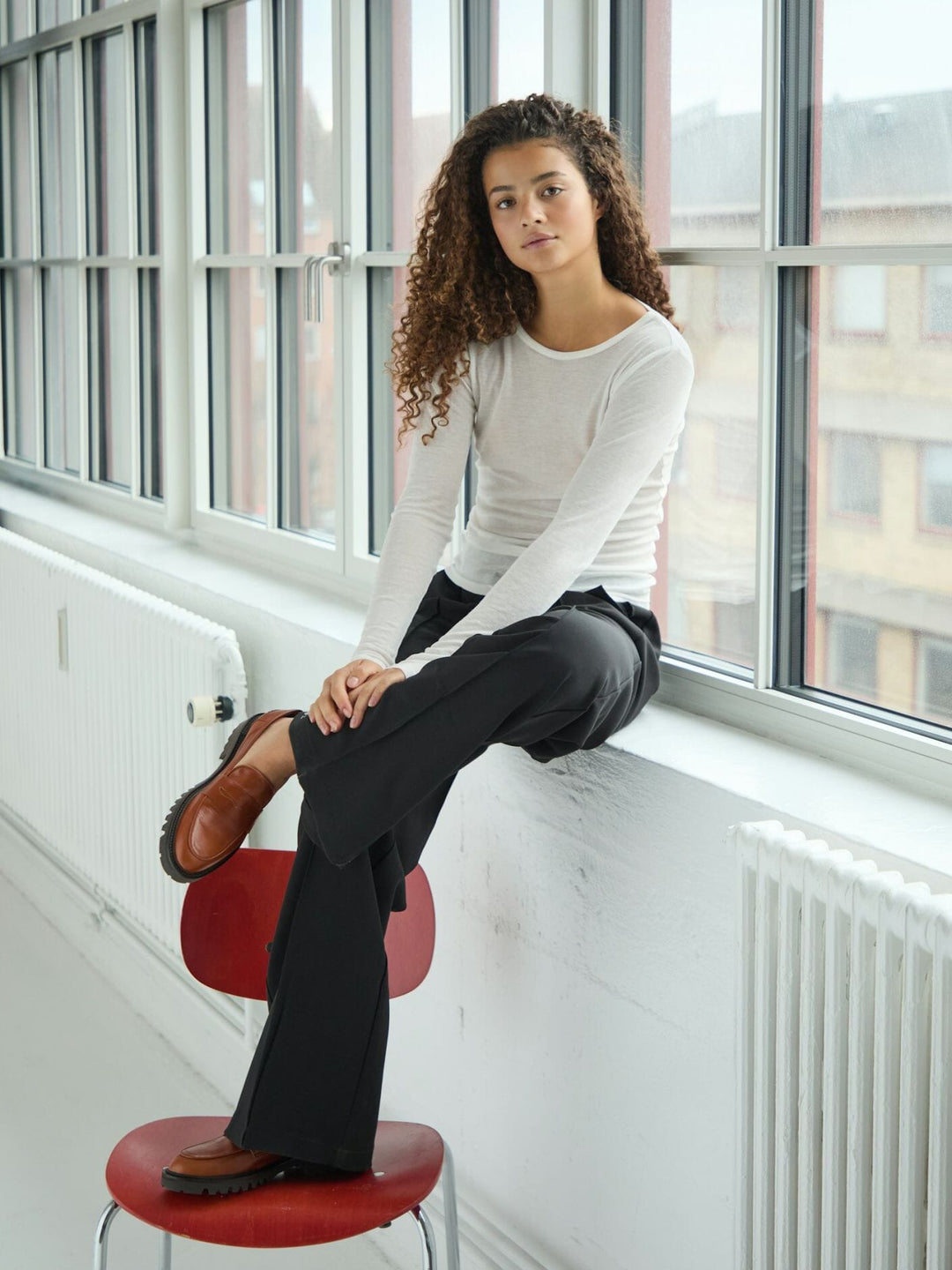 Neo Noir - Nella Fine Rib Blouse 167271 - 120 - White Bluser 