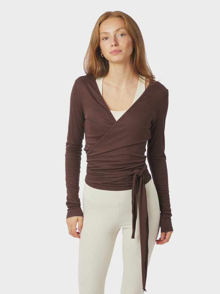 Neo Noir - Nia Jersey Wrap Blouse 165501 - 584 - Chocolate Brown Bluser 