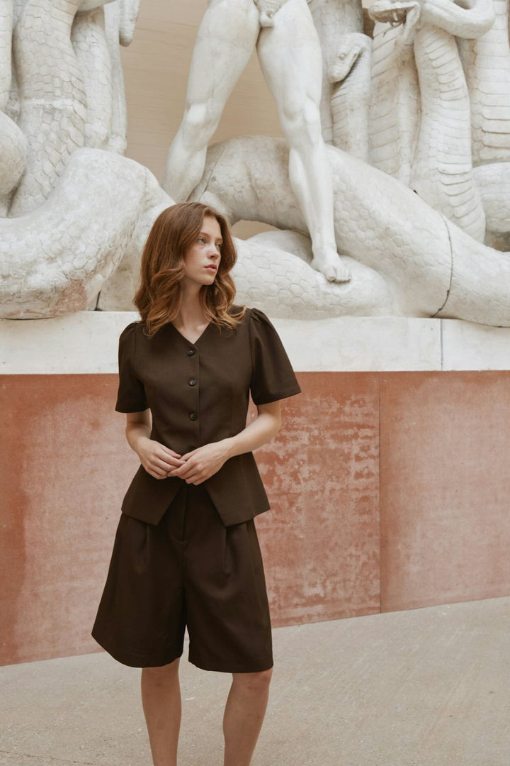 Neo Noir - Nika Structure Shorts 164538 - 676 - Dark Brown Shorts 