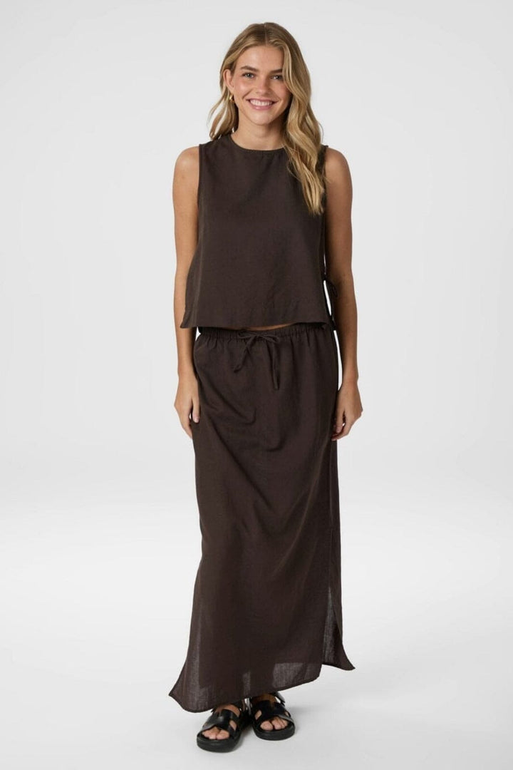 Neo Noir - Noa Linen Skirt 159936 - 676 - Dark Brown