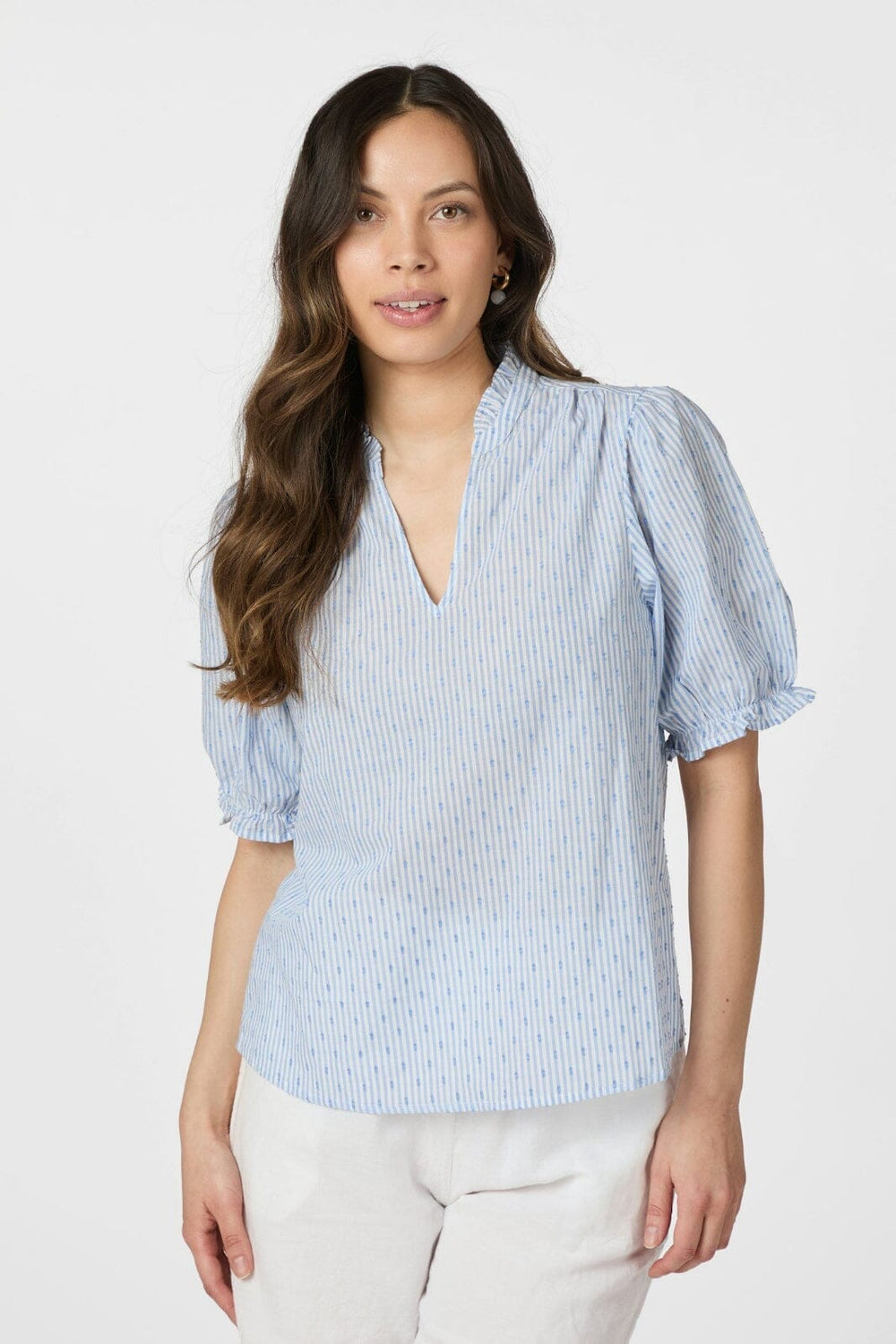 Neo Noir - Odesa Dot Stripe Blouse 166039 - 145 - Light Blue