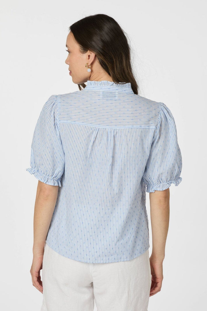 Neo Noir - Odesa Dot Stripe Blouse 166039 - 145 - Light Blue