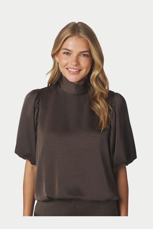 Neo Noir - Parisa Heavy Sateen Blouse 170396 - 676 - Dark Brown
