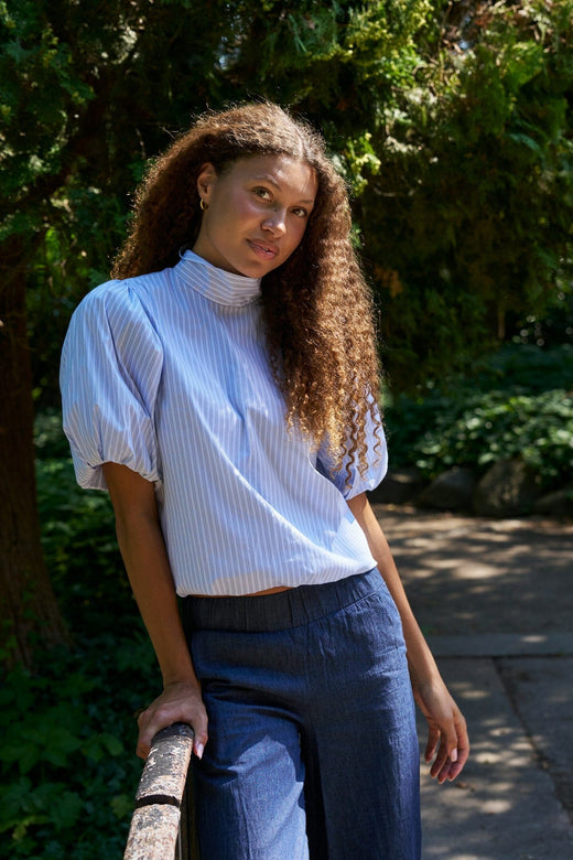 Neo Noir - Parisa Stripe Blouse 169527 - 145 - Light Blue Bluser 