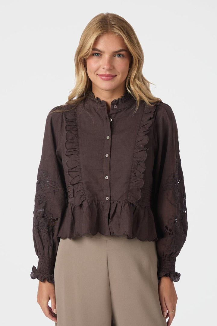 Neo Noir - Petrine Embroidery Blouse 161136 - 676 - Dark Brown