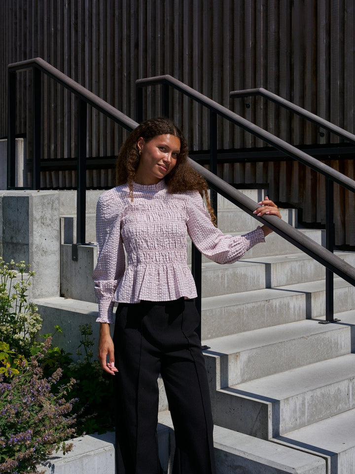 Neo Noir - Possa Mini Check Blouse 168885 - 754 - Light Pink Bluser 