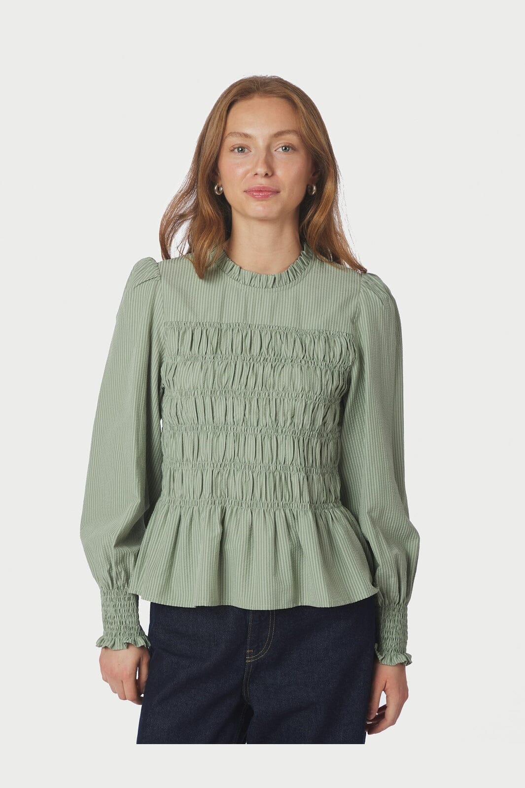 Neo Noir - Possa Stripe Blouse 167260 - 723 - Dusty Green