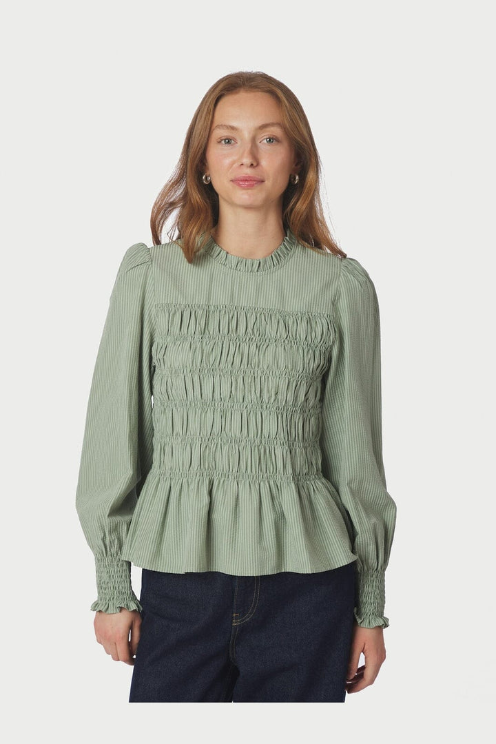 Neo Noir - Possa Stripe Blouse 167260 - 723 - Dusty Green