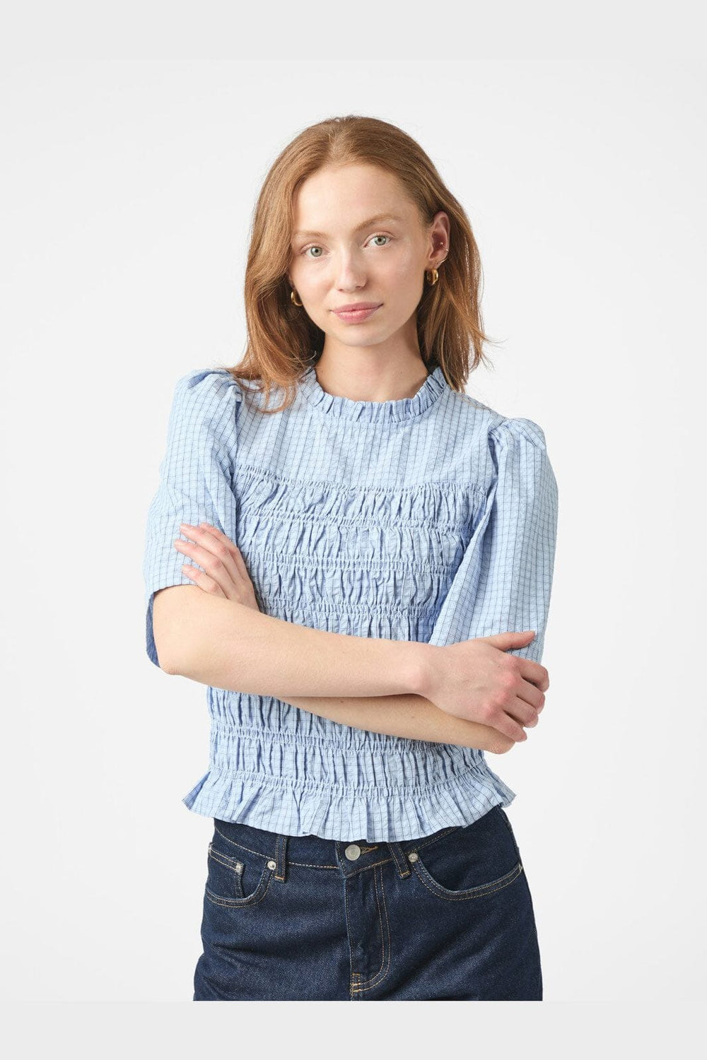 Neo Noir - Possini Check Smock Blouse 164800 - 145 - Light Blue