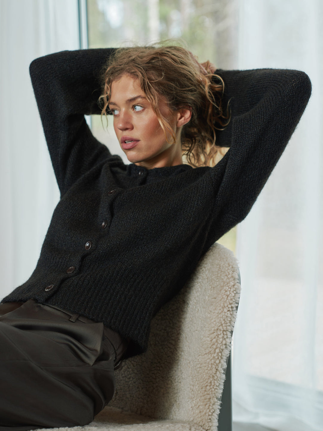 Neo Noir - Ramera Fluffy Knit Cardigan 168267 - 676 - Dark Brown Cardigans 