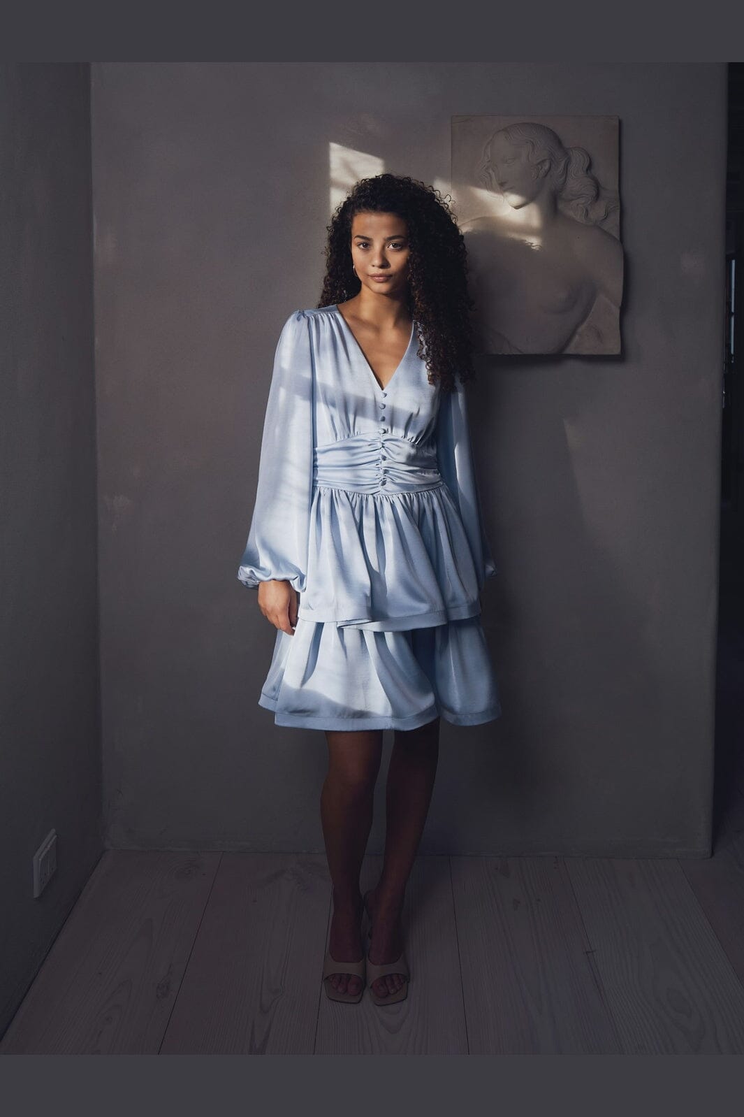 neo noir blue dress NEO NOIR DRESS POLLANA POPLIN SKY BLUE