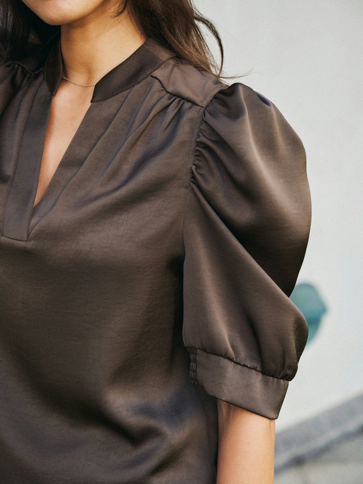 Neo Noir - Roella Heavy Sateen Blouse 162590 - 676 - Dark Brown Bluser 