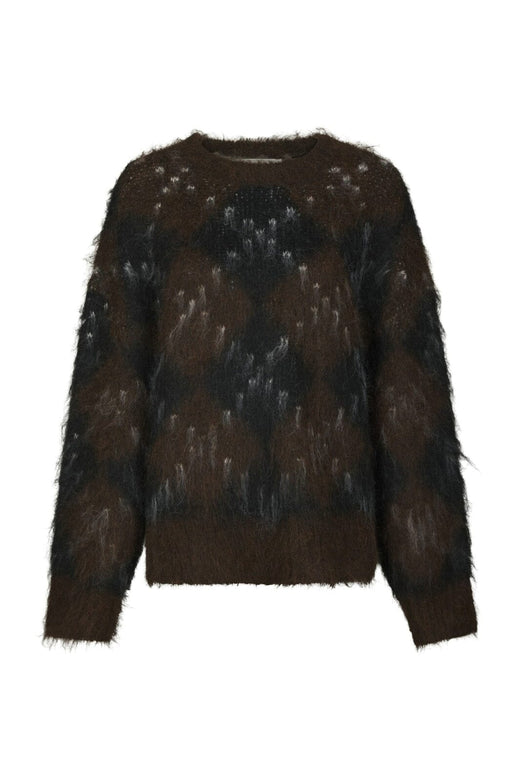 Neo Noir - Roeme Check Fluffy Knit Blouse 168111 - 676 - Dark Brown
