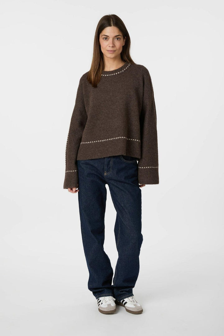 Neo Noir - Roeme Knit Stitch Blouse 164818 - 205 - Brown Melange