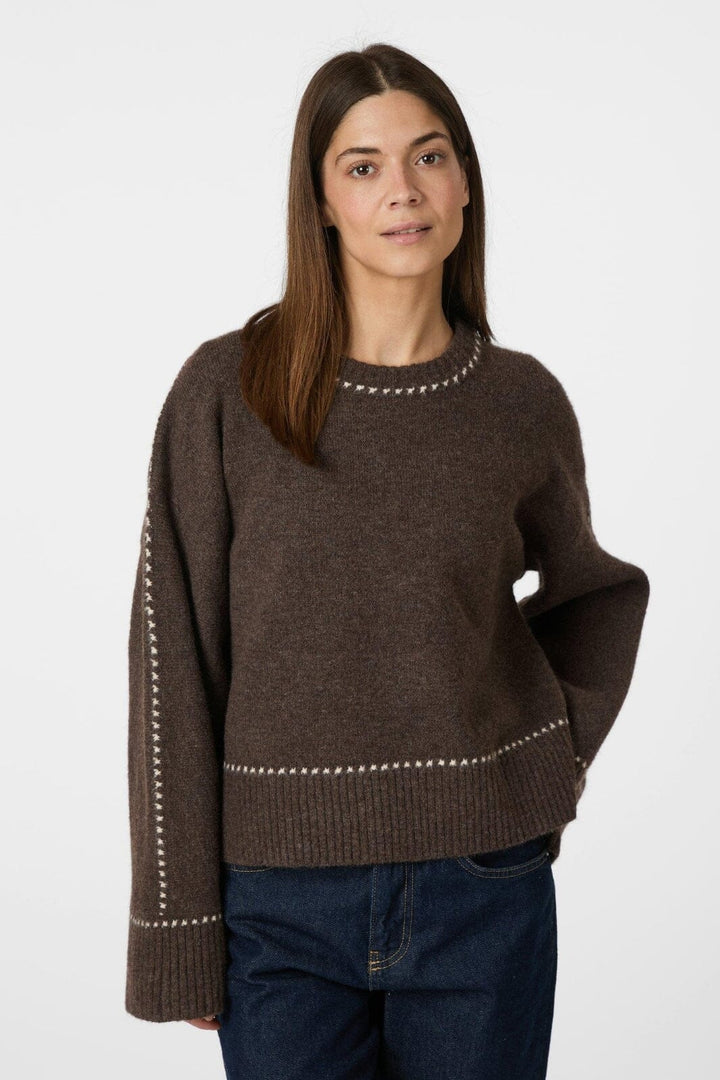 Neo Noir - Roeme Knit Stitch Blouse 164818 - 205 - Brown Melange