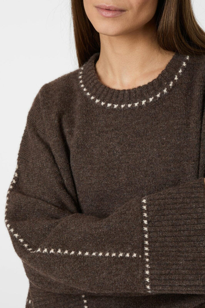 Neo Noir - Roeme Knit Stitch Blouse 164818 - 205 - Brown Melange
