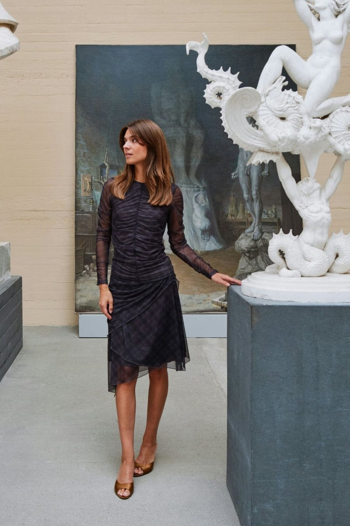 Neo Noir - Saffron Check Mesh Skirt 167206 - 104 - Dark Grey Nederdele 