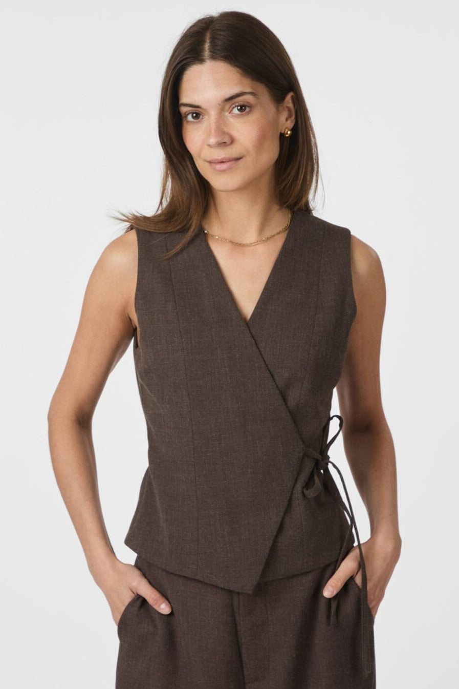 Neo Noir - Samara Melange Waistcoat 165293 - 205 - Brown Melange