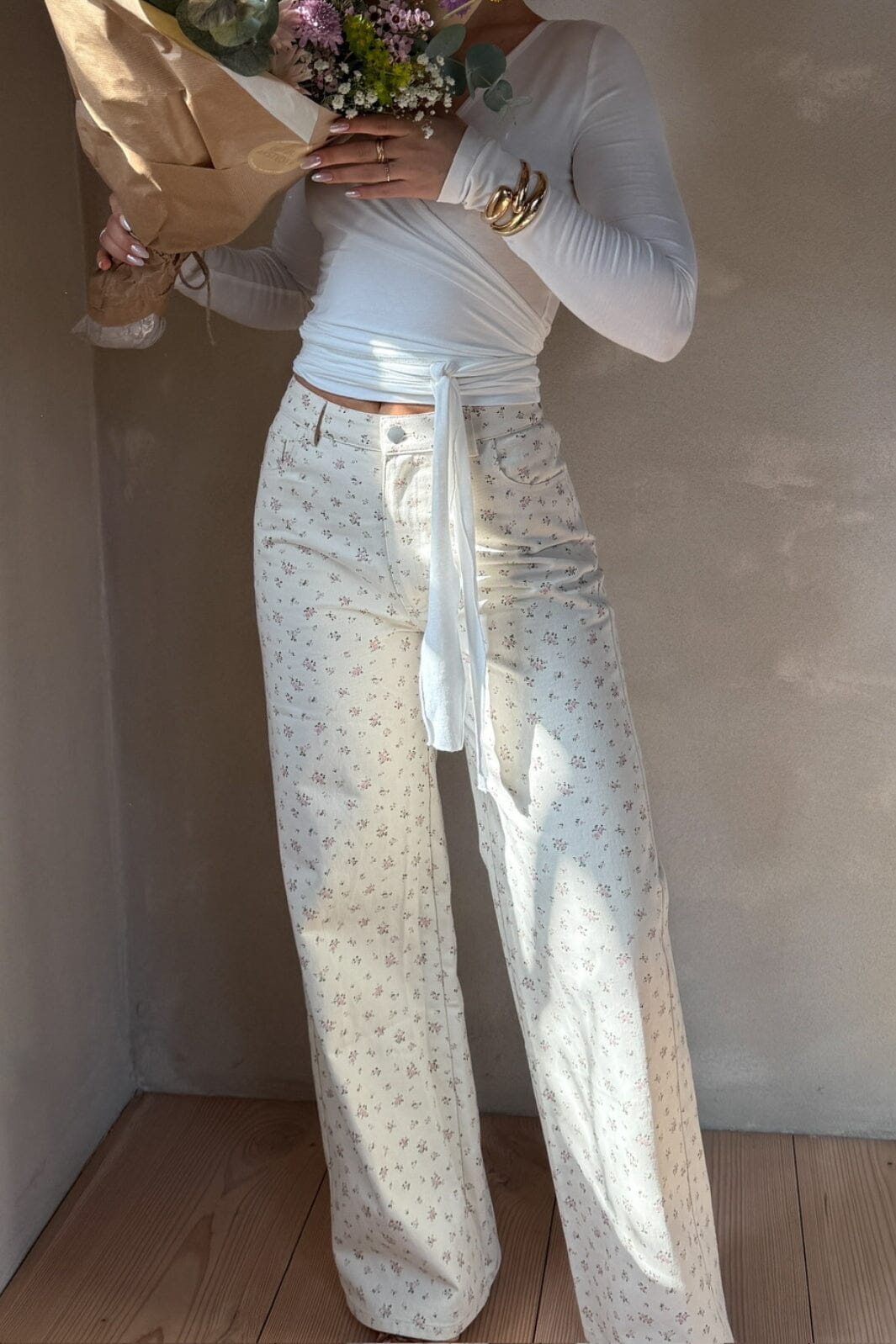 Neo Noir - Semba Floral Denim Pants 165228 - 121 - Off White Bukser 