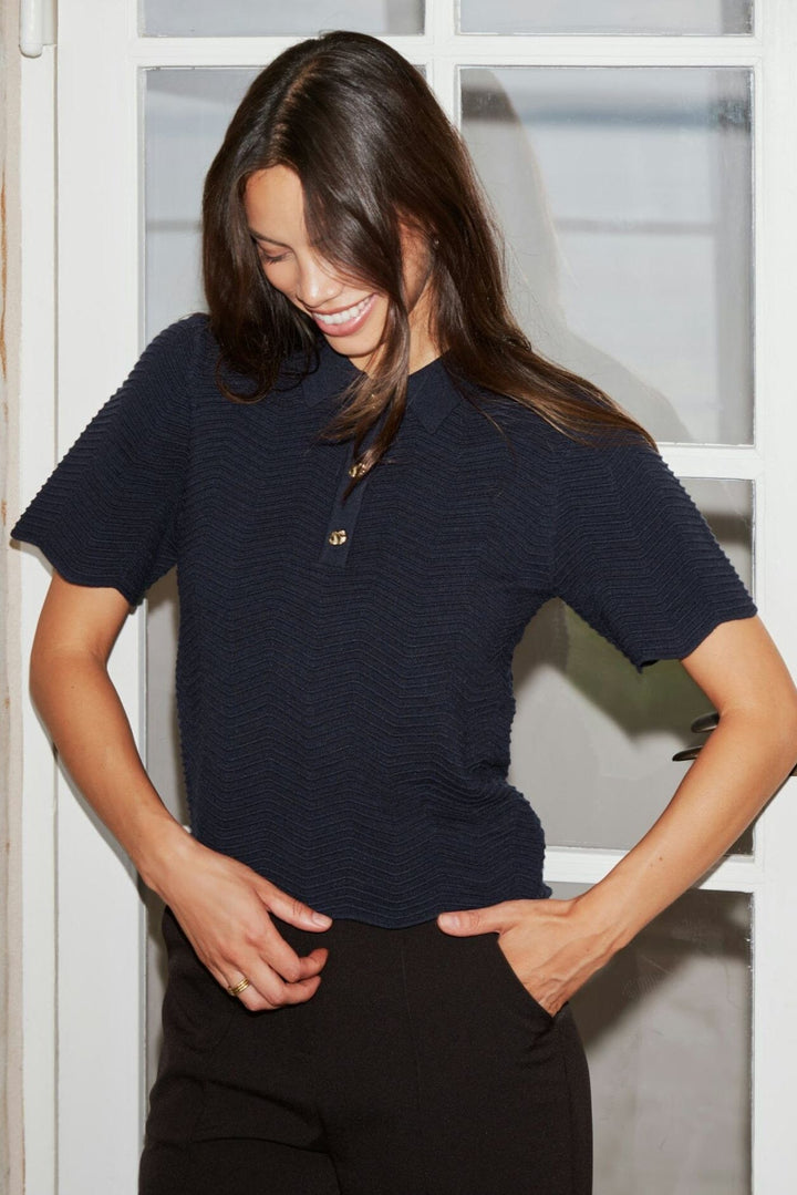 Neo Noir - Soko Wave Knit Tee 164605 - 678 - Midnight Blue Strikbluser 