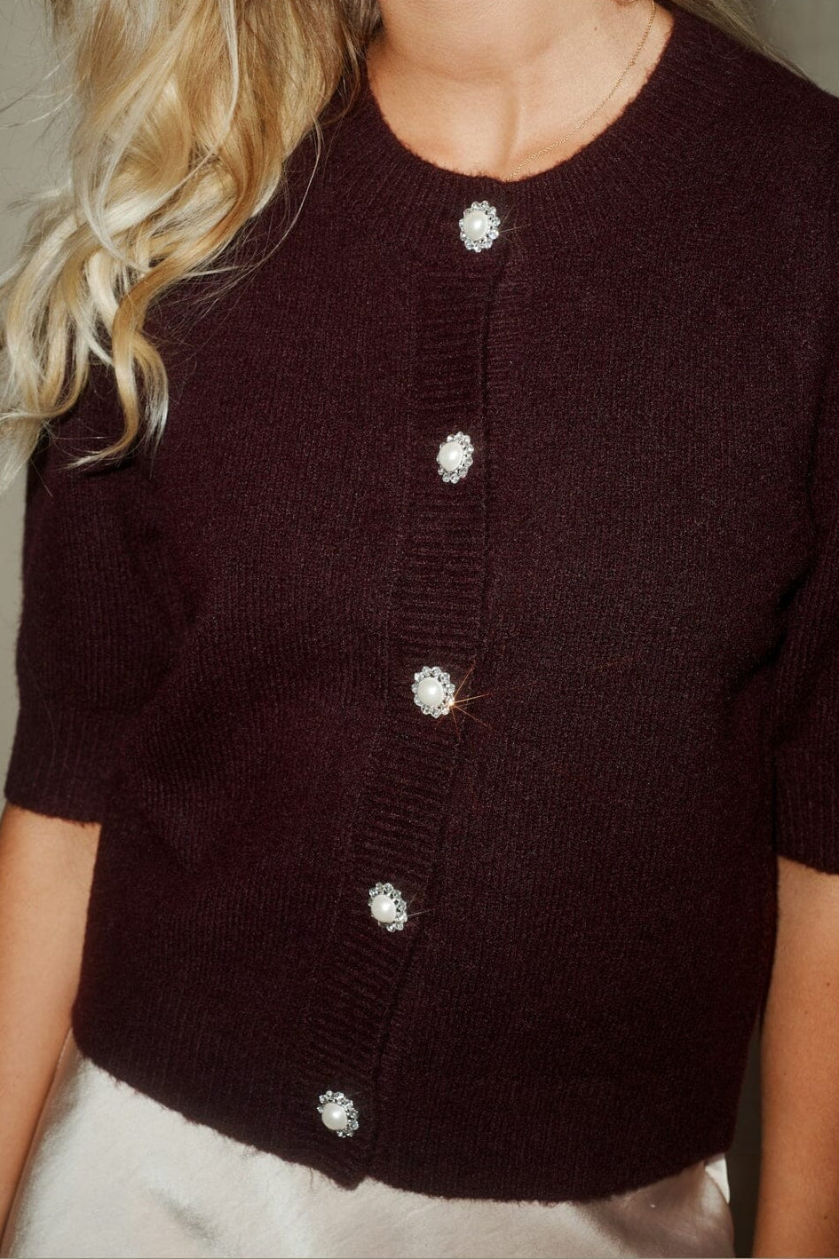 Neo Noir - Trudy Pearl Deco Knit Cardigan 167472 - 682 - Wine