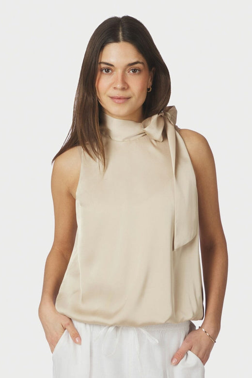 Neo Noir - Veda Drapy Satin Top 166605 - 125 - Dark Sand