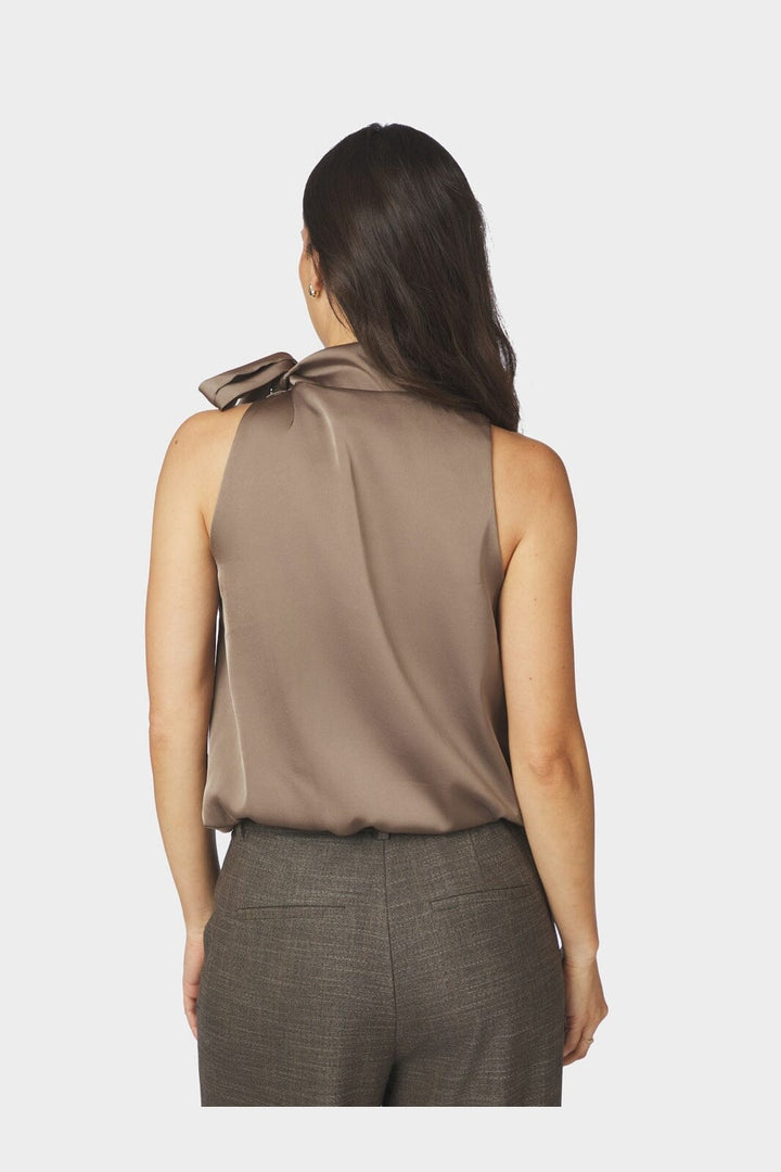 Neo Noir - Veda Drapy Satin Top 166605 - 811 - Dark Taupe