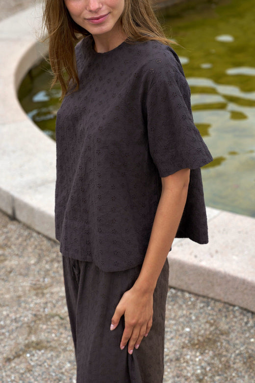 Neo Noir - Viest Emb Blouse 170041 - 676 - Dark Brown Bluser 