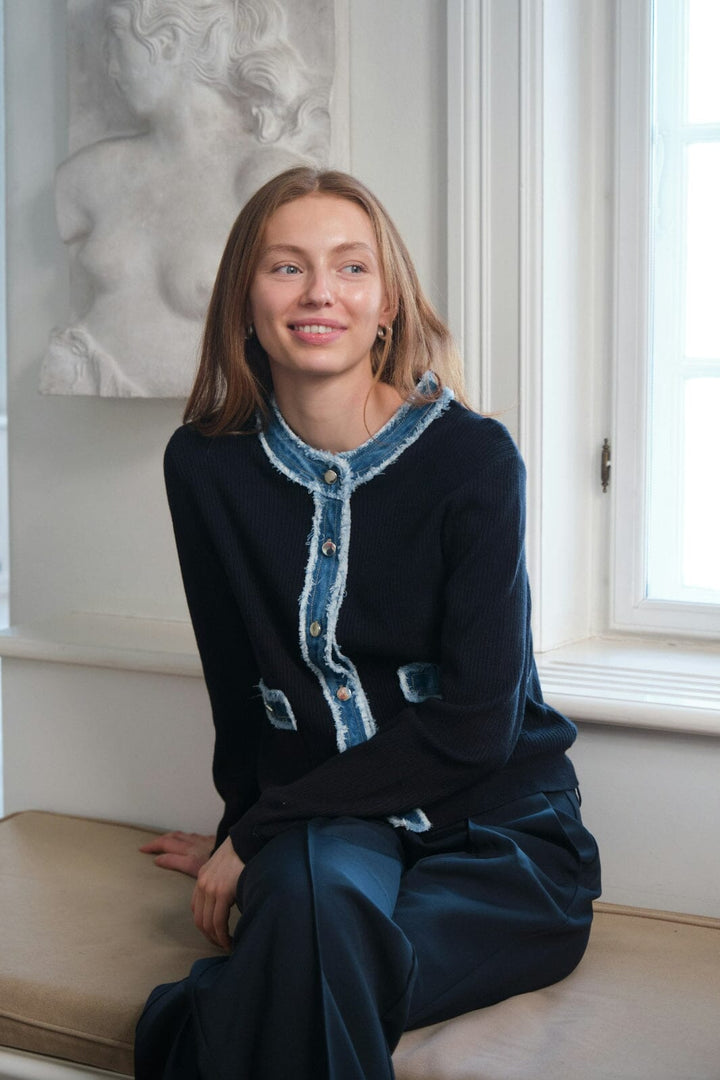 Neo Noir - Zelma Knit Denim Cardigan 167245 - 141 - Navy Cardigans 